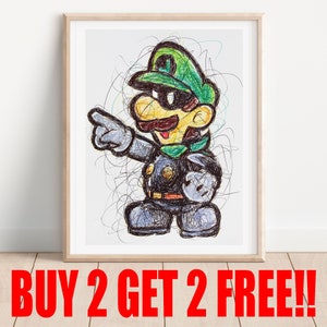 Mr. L Ballpoint Pen Print, Buy 2 Get 2 FREE, Paper Mario Art Poster, Video Game Art, Nintendo Artwork, Super Mario Art Poster, Game Room Art