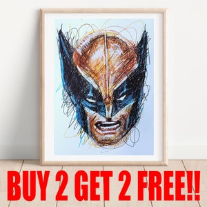 Wolverine Ballpoint Pen Print, Buy 2 Get 2 FREE, X-Men Art Poster, Super Hero Art Print, Comic Book Artwork, Art Wall Decor