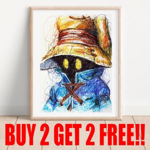 Vivi Ballpoint Pen Print, Buy 2 Get 2 FREE, Black Mage Art Poster, Final Fantasy Art Poster, Nintendo Artwork, Video Game Art, Game Rooms
