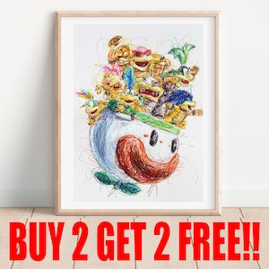 Koopa Kids Ballpoint Pen Print, Buy 2 Get 2 FREE, Super Mario Art, Nintendo Art Poster, Video Game Art, Gamer Room Decor, Kids Room Artwork