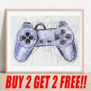 Play Station Controller Ballpoint Pen Print, Buy 2 Get 2 FREE, PS1 Art Poster, Retro Video Games, Video Game Art, Game Room Art