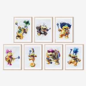Koopa Kids Ballpoint Pen Print Set, Super Mario Art, Koopalings Artwork. Bowser Artwork, Nintendo Artwork, Video Game Artwork, Game Decor