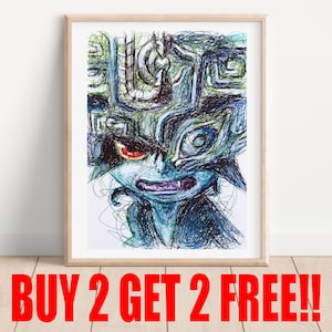 Midna Ballpoint Pen Print, Buy 2 Get 2 FREE, Legend of Zelda Twilight Princess Art, Nintendo Art Poster, Video Game Art, Game Room Poster