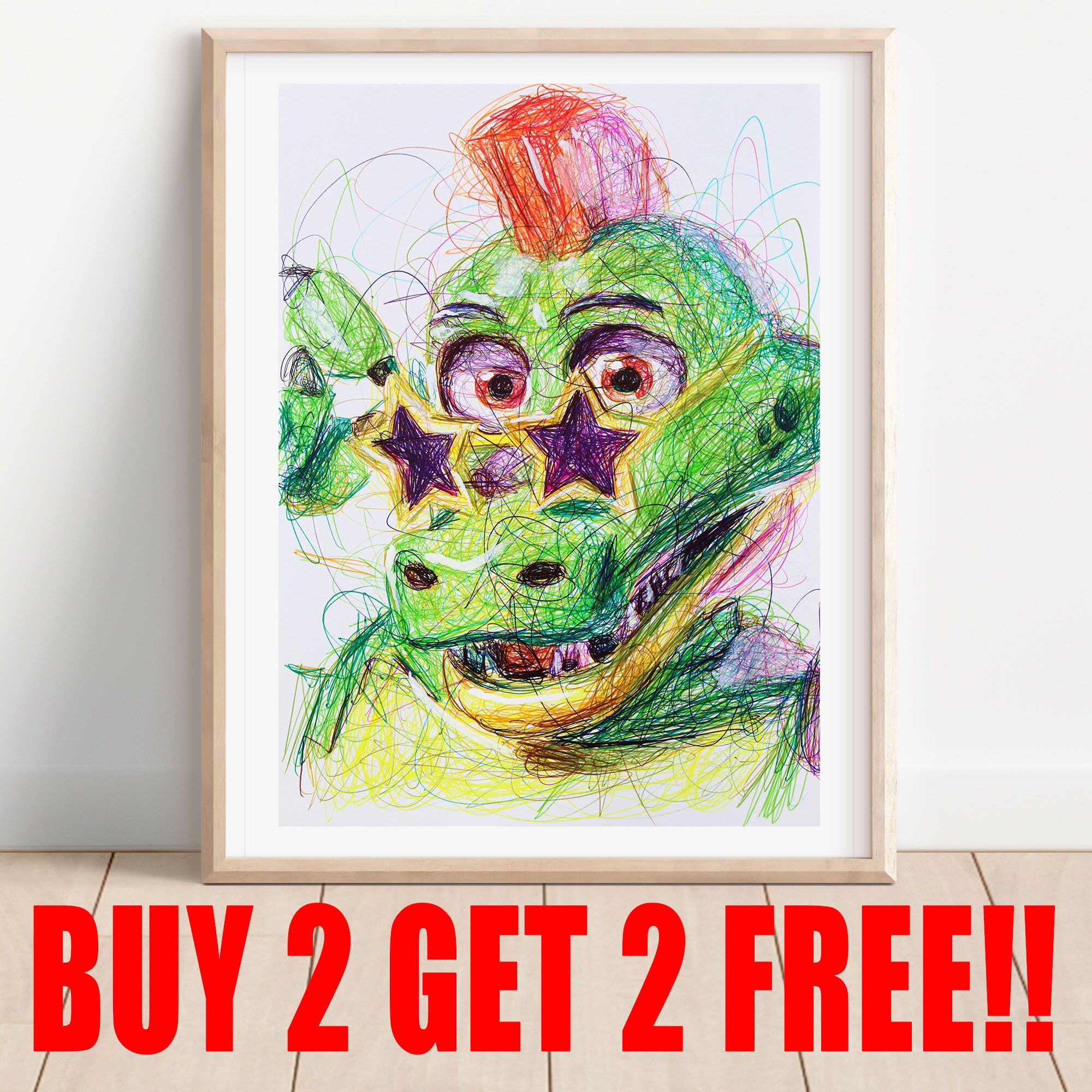 Montgomery Gator Ballpoint Pen Print, BUY 2 GET 2 FREE, Five Night's at Freddy's Art Poster, Kids Room Art, Video Game Artwork, Gamer Room