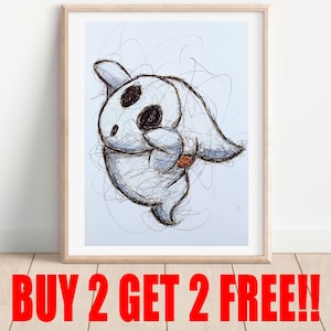 Shy Guy Ghost Ballpoint Pen Print, BUY 2 GET 2 FREE, Paper Mario Art, Nintendo Art Prints, Video Game Artwork, Gamer Room Decor