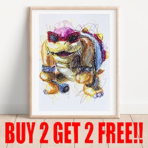 Roy Koopa Ballpoint Pen Print, Buy 2 Get 2 FREE, Nintendo Art Poster, Koopa Kids Art, Video Game Art, Super Mario Poster, Kids Room Decor