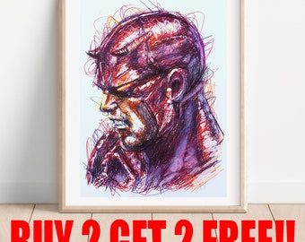 Dare Devil Ballpoint Pen Print, Acquista 2 Ottieni 2 GRATIS, Super Hero Art Poster, Avengers Art Print, Art Wall Decor, Comic Book Artwork