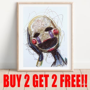 The Puppet Ballpoint Pen Print, BUY 2 GET 2 FREE, Five Nights at Freddy&#39;s 2 Art Poster, Kids Room Art, Video Game Art, Gamer Room Decor