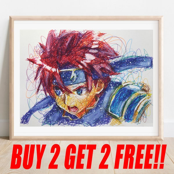 Roy Ballpoint Pen Print, Buy 2 Get 2 FREE, Fire Emblem Art Poster, Super Smash Brothers Are, Nintendo Artwork, Game Room Poster