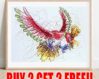 Ho-Oh Ballpoint Pen Art Print, BUY 2 GET 2 FREE, Poke Gold Art Poster, Video Game Decor, Nintendo Art Poster, Gamer Room Decor