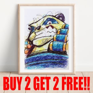 Panda King Ballpoint Pen Print, Buy 2 Get 2 FREE, Sly Cooper Art Print, Video Game Art, Play Station 2 Print, Game Room Decor, Retro Games