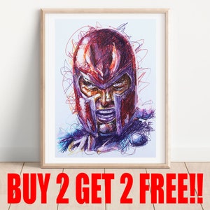 Magneto Ballpoint Pen Print, Buy 2 Get 2 FREEm X-Men Art Poster, Super Hero Villain Art, Comic Book Art Poster, Art Wall Decor
