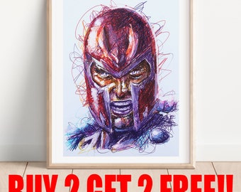 Magneto Ballpoint Pen Print, Buy 2 Get 2 FREEm X-Men Art Poster, Super Hero Villain Art, Comic Book Art Poster, Art Wall Decor