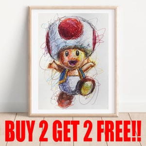 Toad Ballpoint Pen Print, Buy 2 Get 2 FREE, Nintendo Art Poster, Super Mario Art, Mario Movie Print, Video Game Print, Game Room Poster