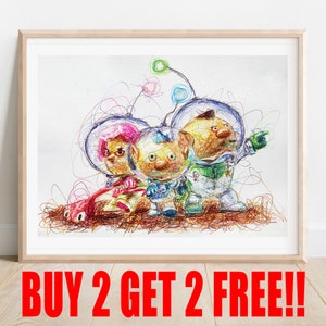 Pikmin 4 Captains Ballpoint Pen Print, Buy 2 Get 2 FREE, Pikmin Art Posters, Nintendo Art Print, Gamer Room Artwork, Olimar Art Poster