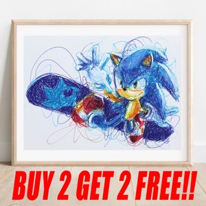 S. the Hedgehog Snow Boarding Ballpoint Pen Print, Buy 2 Get 2 FREE, Video Game Art, Nintendo Artwork, Game Room Decor