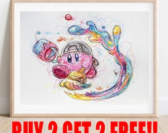 Paint Kirby Ballpoint Pen Print, BUY 2 GET 2 FREE, Kirby Super Star Art, Kirby's Dreamland, Nintendo Artwork, Video Game Decor