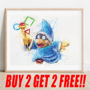 Magikoopa Ballpoint Pen Print, Buy 2 Get 2 FREE, Kamek Art Poster, Super Mario Art, Nintendo Artwork, Video Game Poster, Game Room Decor