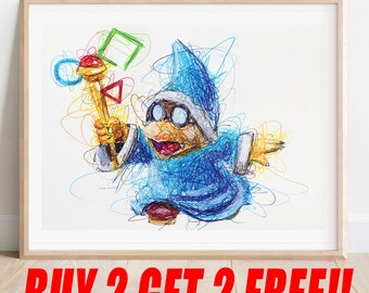 Magikoopa Ballpoint Pen Print, Buy 2 Get 2 FREE, Kamek Art Poster, Super Mario Art, Nintendo Artwork, Video Game Poster, Game Room Decor