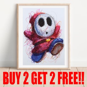 May include: A colorful illustration of a red and blue character with a mask, drawn with scribbled lines. The character is running and has a yellow belt. The background is white.