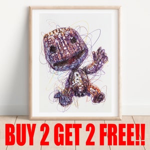 Little Sack Guy Ballpoint Pen Print, Buy 2 Get 2 FREE, Art Print, Play Station Art Print, Retro Video Games, Video Game Art