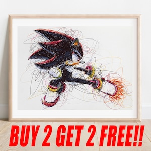 Shadow Ballpoint Pen Print, Buy 2 Get 2 FREE, Nintendo Art Print, Blue Hedgehog Art, Video Game Decor, Game Room Wall Art