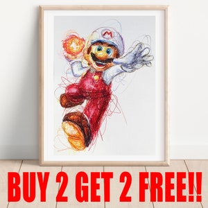 Fire Flower Mario Ballpoint Pen Print, Buy 2 Get 2 FREE, Super Mario Artwork, Video Game Art Print, Nintendo Artwork, Gamer Room Decor