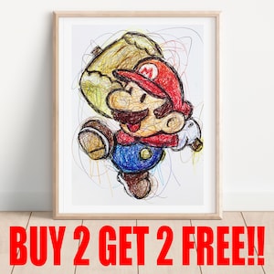 Paper Mario Ballpoint Pen Print, Buy 2 Get 2 FREE, Nintendo Artwork, Video Game Art, Super Mario Art Poster, Game Room Decor, Kids Room