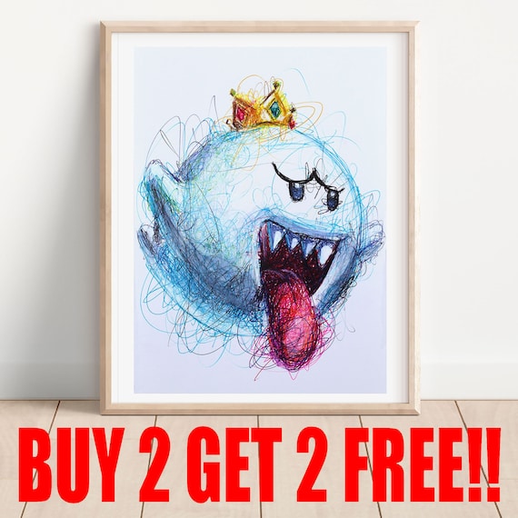 King Boo Ballpoint Pen Print, Buy Get FREE, Super Mario Art