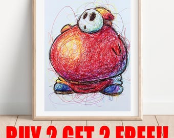 シャイガイの水彩画プリント、マリオファンアート - Etsy 日本