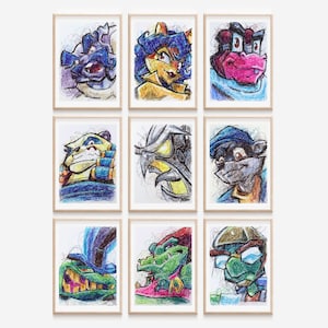 COMPLETE Sly Cooper Ballpoint Pen Print Set, Video Game Art, PS2 Art Poster, Retro Video Gamees, Gamer Room Decor, Nintendo Artwork