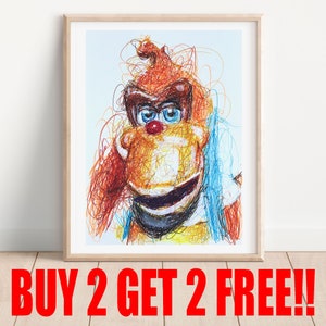 Lanky Kong Ballpoint Pen Print, Buy 2 Get 2 FREE, Donkey Kong 64 Artwork, Nintendo 64 Art Poster, Video Game Art, Game Room Wall Artwork