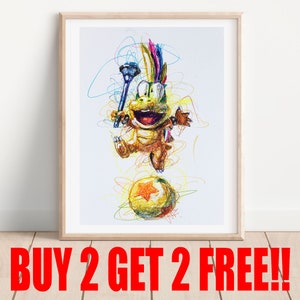 Lemmy Koopa Kugelschreiber Druck, kaufen 2 bekommen 2 GRATIS, Super Mario Kunst, Koopa Kinder Kunst, Nintendo Kunstwerk, Kinderzimmer Dekor, Kinderzimmer Wandkunst