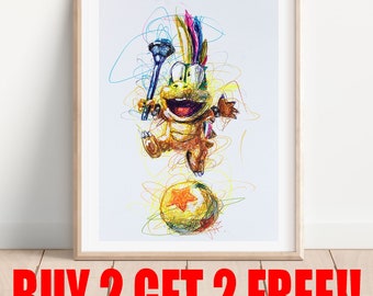 Lemmy Koopa Ballpoint Pen Print, Buy 2 Get 2 FREE, Super Mario Art, Koopa Kids Art, Nintendo Artwork, Kids Room Decor, Kids Room Wall Art