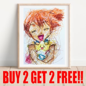 Misty Ballpoint Pen Print, Buy 2 Get 2 FREE, Poke Fanart, Video Game Art Decor, Nintendo Art Poster, Anime Art Print, Game Room Art