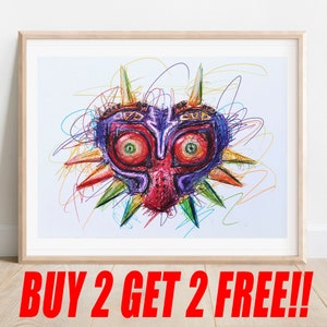 Majora&#39;s Mask Ballpoint Pen Print, Buy 2 Get 2 FREE, Legend of Zelda Art, Video Game Art, Game Room Decor, Kids Room