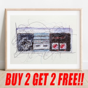 Nes Controller Ballpoint Pen Print, Buy 2 Get 2 FREE, Video Game Poster, Nintendo Print, Game Room