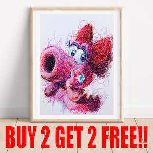 Birdo Ballpoint Pen Print, Buy 2 Get 2 FREE, Video Game Art, Super Mario Bros 2 Art, Nintendo Art, Game Room Poster, Kids Room Decor