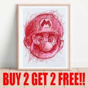 Mario Ballpoint Pen Print, Buy 2 Get 2 FREE, Nintendo Art Poster, Mario Movie Art, Game Room Poster, Kids Room Decor, Super Mario Bros Art