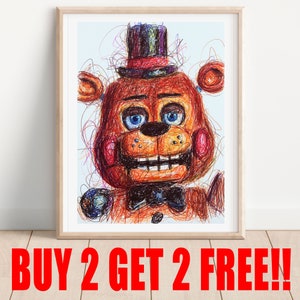 Toy Freddy Faz Bear Ballpoint Pen Art Print, BUY 2 GET 2 FREE, Five Night's at Freddy's Art Poster, Video Game Art, Kids Room Decor, Games