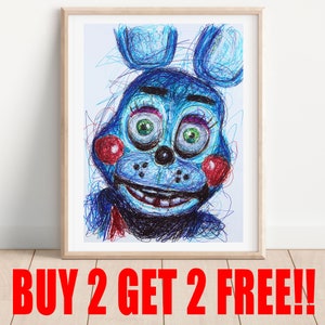 Toy Bonnie Ballpoint Pen Art Print, Five Nights At Freddy's Art Poster, Video Game Print, Gamer Room Art, Kids Room Decor, Retro Games