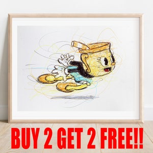 Lady Chalice Ballpoint Pen Print, Buy 2 Get 2 FREE, Cup Head Art Poster, Video Game Art, Nintendo Print, Gamer Room Decor, Fanart