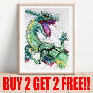 Delta Stream Shiny Rayquaza Pokemon Print Poster Pokemon 