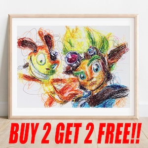Jak and Daxter Ballpoint Pen Print, Buy 2 Get 2 FREE, Play Station Artwork, PS2 Poster, Video Game Art, Hand Signed, Game Room Poster