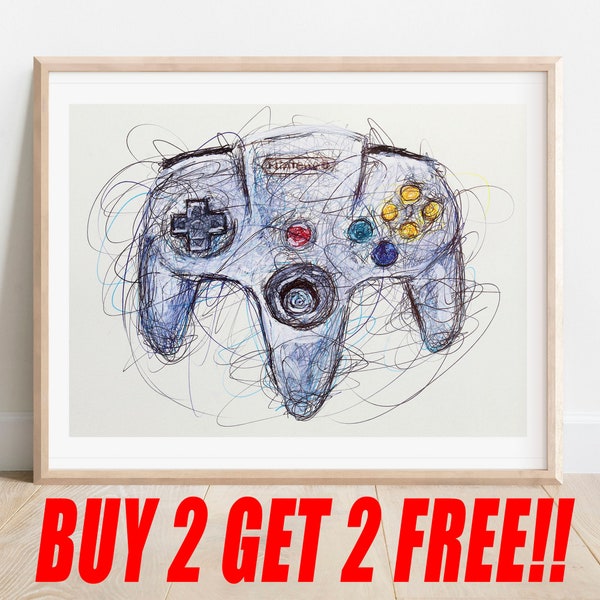 N64 Ballpoint Pen Print, Buy 2 Get 2 FREE, Nintendo Art, Video Game Poster, Game Room