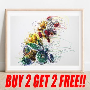 Koopa Kart Ballpoint Pen Print, Buy 2 Get 2 FREE, Mario Kart Double Dash Art, Video Game Art, Nintendo Poster, Super Mario Art, Game Room
