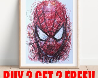 Spiderman Ballpoint Pen Print, Buy 2 Get 2 FREE, Avengers Art Poster, Super Hero Art Print, Comic Book Art Poster, Peter Parker Artwork