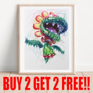 Petey Piranha Ballpoint Pen Print, Buy 2 Get 2 FREE, Super Mario Sunshine Art Poster, Video Game Art, Gaemcube Artwork, Game Room Poster
