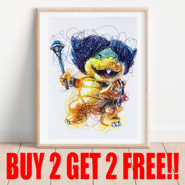 ludwig Koopa Ballpoint Pen Print, Buy 2 Get 2 FREE, Koopa Kids Art Poster, Super Mario Art, Video Game Art, Game Room Poster, Kids Room Art