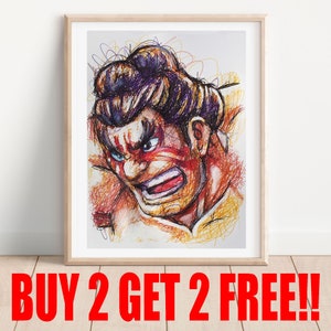 E. honda Kugelschreiber Druck, kaufen 2, erhalten 2 GRATIS, Street Fighter Kunst Poster, Kampfspiel Kunst, Spielzimmer Dekor, Videospiel Kunst, Retro Kunst